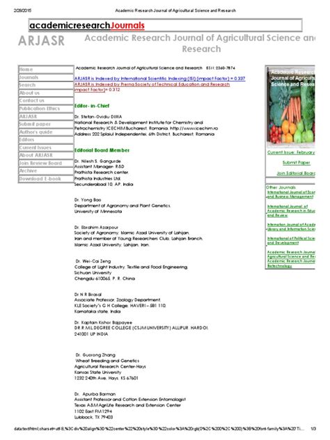 Academic Research Journal of Agricultural Science and Research | Agronomy | Agriculture