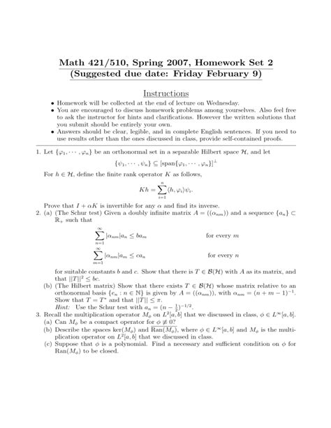 Math 421 510 Spring 2007 Homework Set 2 Instructions