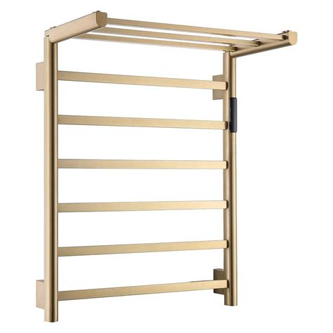 9 Bar Towel Rail Screw In Electric Plug In Towel Warmer In Brushed Gold