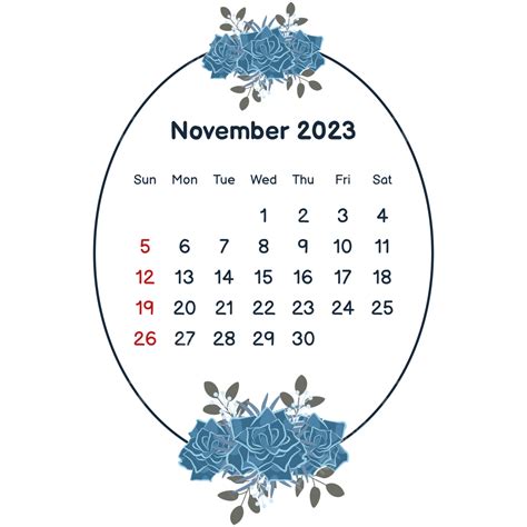 Calendar November Vector PNG Images 2023 November Calendar With Flower