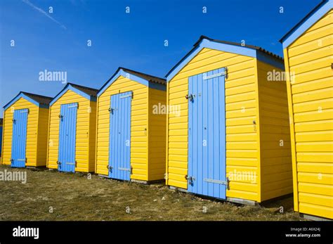 Row Of Colourful Beach Huts Sussex England Stock Photo Alamy