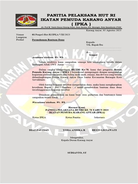 Contoh Proposal Panitia Pelaksana Hut Ri Pdf