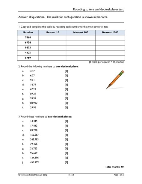 Rounding Test Ks3 Maths Teachit