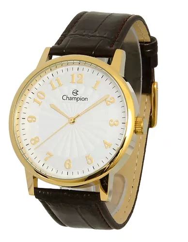 Relogio Champion Masculino Dourado Pulseira Couro Analogico Frete grátis