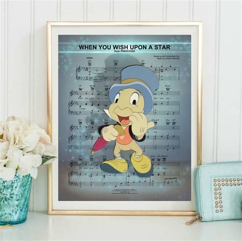 Jiminy Cricket When You Wish Upon A Star Sheet Music Wall Art Canvas Artwork Art Print Home