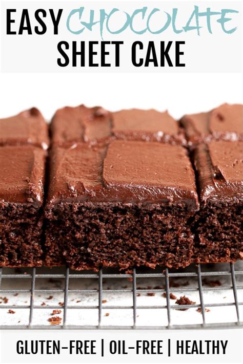 Chocolate Sheet Cake On A Cooling Rack With Text Overlay That Reads