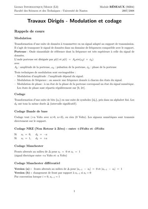 PDF Travaux Diriges Modulation Et Codagepagesperso Lina Univ