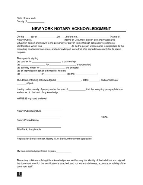 Free New York Notary Acknowledgment Form Pdf And Word