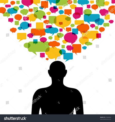 Thinking Man Silhouette With Thought Colorful Bubbles Stock Vector