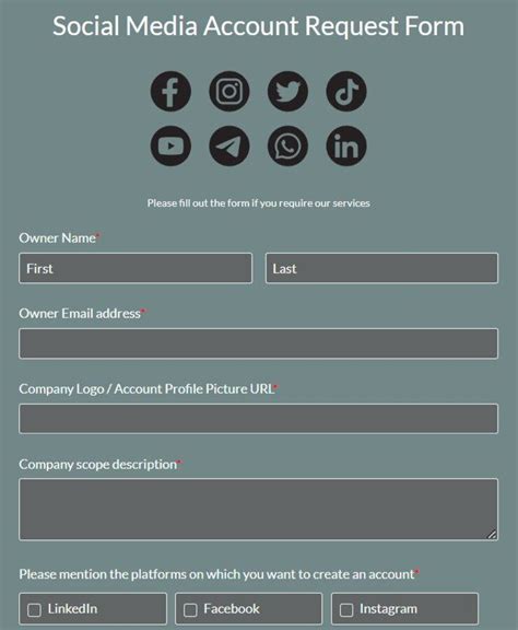 Free Social Media Account Request Form Template 123formbuilder