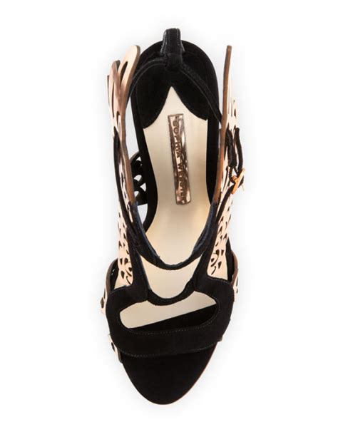 Sophia Webster Parisa Laser Cut Wing Sadals Black Rose Gold Shoes Post