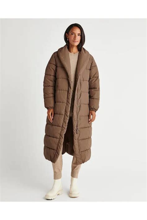 Splendid X Cella Jane Long Puffer Coat Chocolate Editorialist