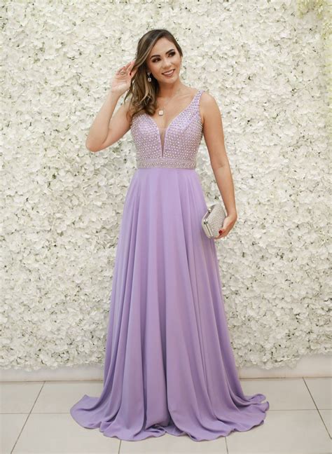 Vestido Lavanda De Al As Decote E Pedraria Closet Das