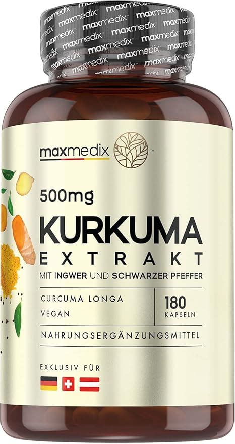 Kurkuma Extrakt 180 vegane Kapseln für 6 Monate Vorrat Tagesdosis