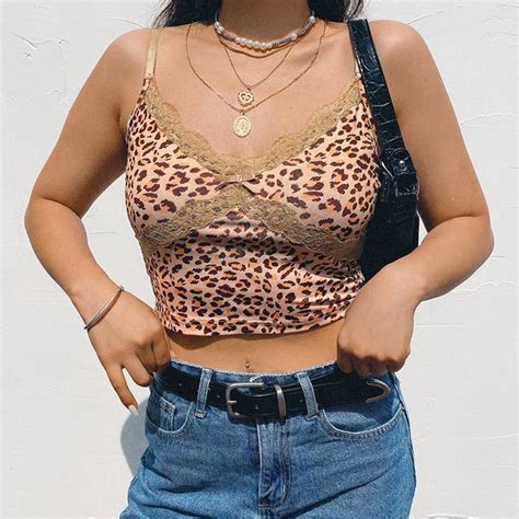 Honet Leopard Print Lace Trim Cropped Camisole Top Yesstyle