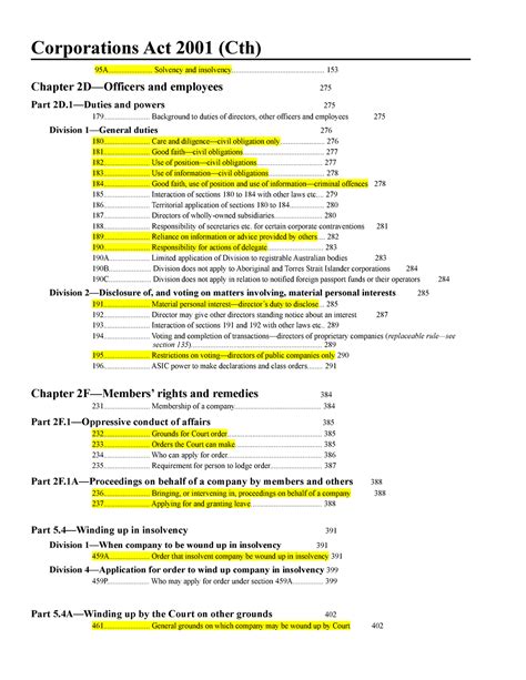 Corporations Act 2001 Cth Relevant Sections Corporations Act 2001