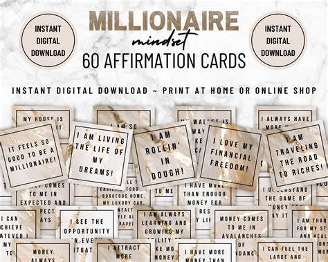 60 Affirmation Cards For A Millionaire Mindset Digital Download Money