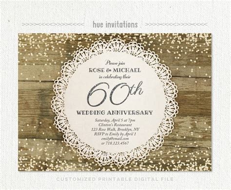 60th Wedding Anniversary Invitation Diamond Glitter Silver