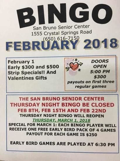 Thursday Night Bingo In San Bruno Update San Bruno Ca Patch