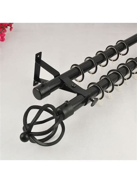 22mm Black Wrought Iron Double Curtain Rod Set With Spiral Globe Finial