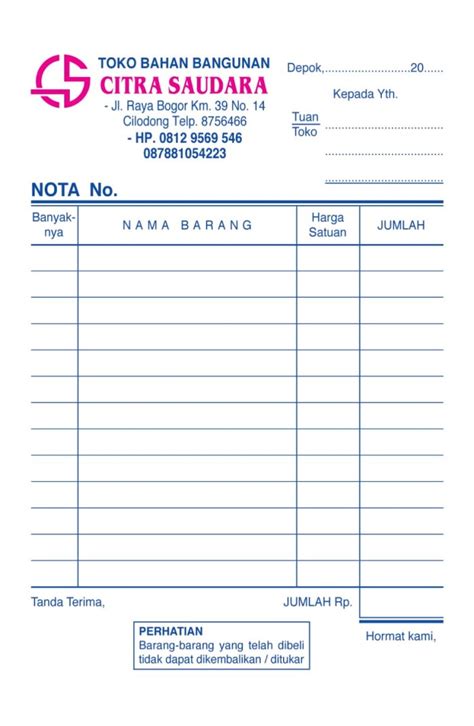 Desain Nota Contoh Nota Toko Sembako Nota Bon Faktur Kwitansi Invoice Images