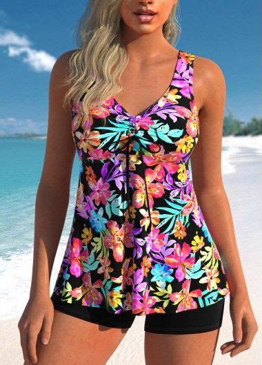 Drawstring Floral Print Multi Color Tankini Top Modlily Usd