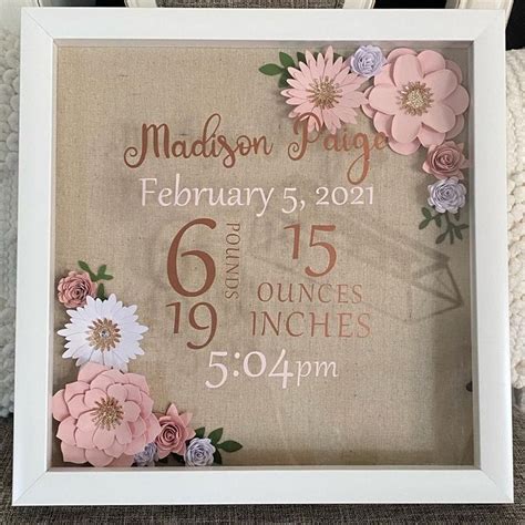 Floral Shadow Box Birth Stat Shadow Box Personalized Etsy