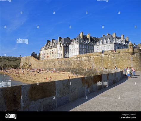 City Walls And Beach Saint Malo Ille Et Vilaine Brittany France