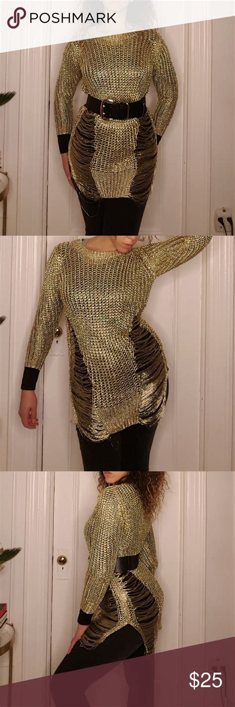 Gold Lurex Sweater Metallic Gold Lurex Sweater With Unraveling Detail