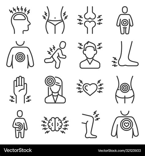 Human Body Pain Icons Set On White Background Vector Image