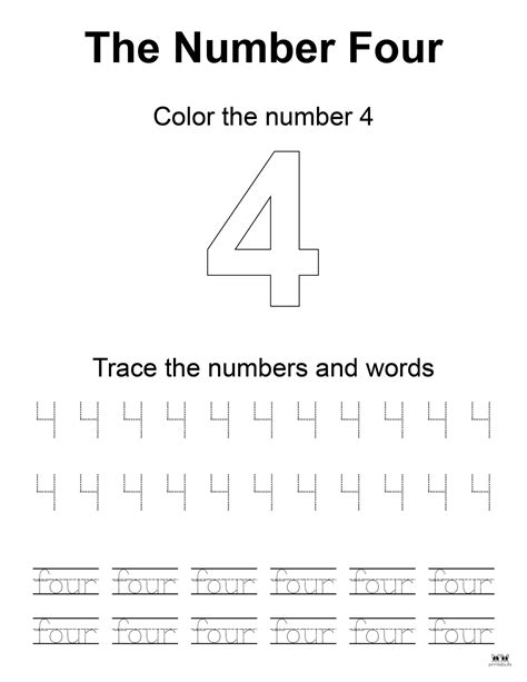 Number 4 Tracing Worksheets 15 Free Pages Printabulls