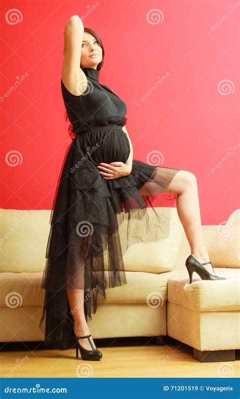 Stylish Pregnant Woman In Black Stock Image Image Of Pregnant Hoping 71201519