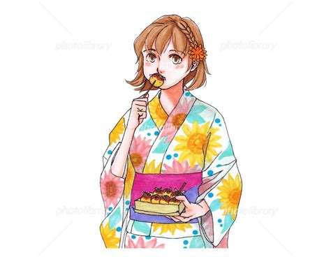 たこ焼きを食べる少女 イラスト素材 4841943 フォトライブラリー Photolibrary