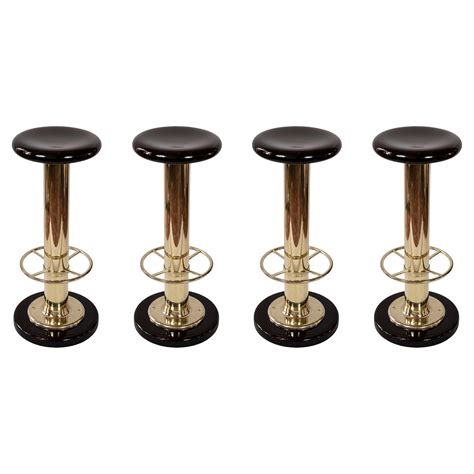 Set Of Pcs Mid Century Italian Brass And Wood Yacht Bar Stools