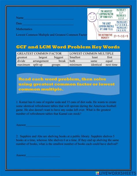 LCM And GCF Word Problems Worksheet Live Worksheets Worksheets Library