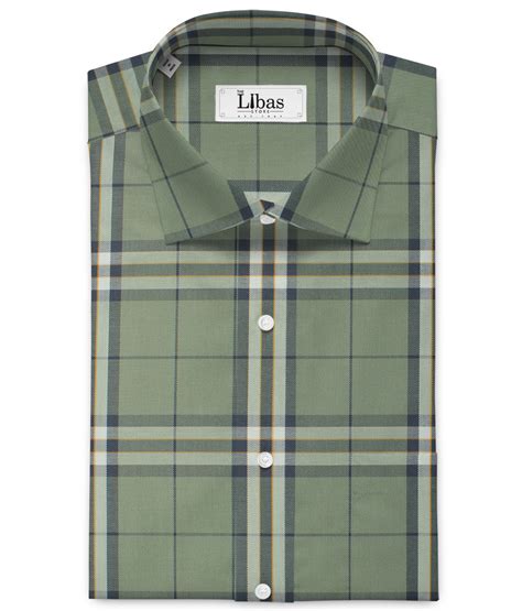 Soktas Men S Giza Cotton Checks Unstitched Shirting Fabric Sage Green