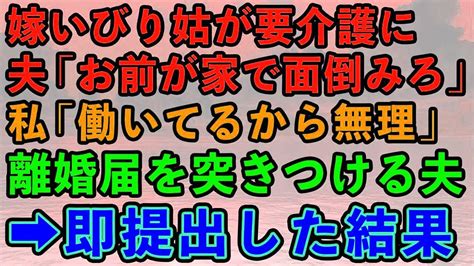 【スカッとする話】嫁いびりで絶縁した義母が要介護に。夫「施設は金かかるから家で介護して」私「働いてるから無理」→離婚届を突き付けてきたので即