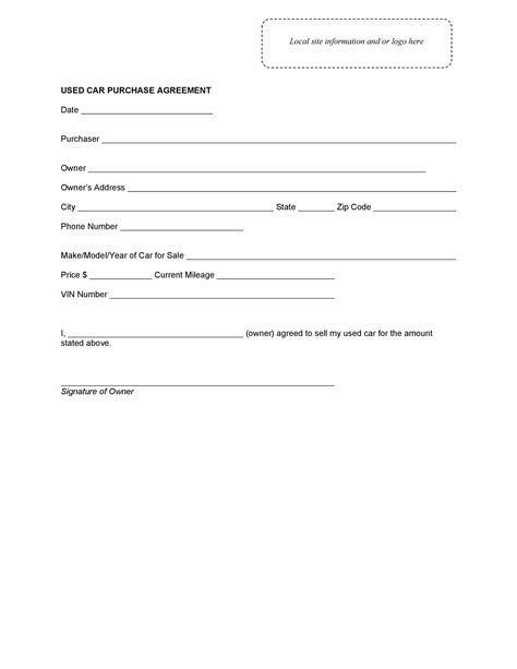 Used Vehicle Sales Agreement Template