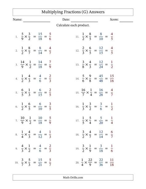 Multiplying Proper And Improper Fractions With All Simplification Fillable G