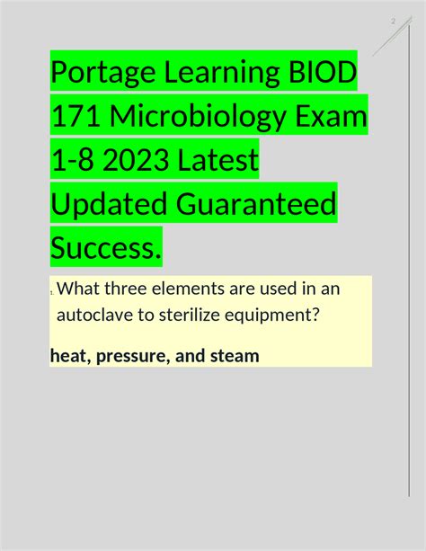 Portage Learning BIOD 171 Microbiology Exam 1 8 Study Notes Exams