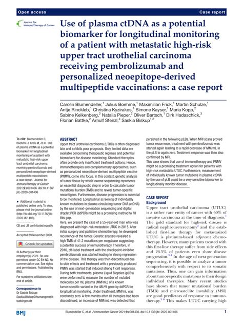 Pdf Use Of Plasma Ctdna As A Potential Biomarker For Longitudinal