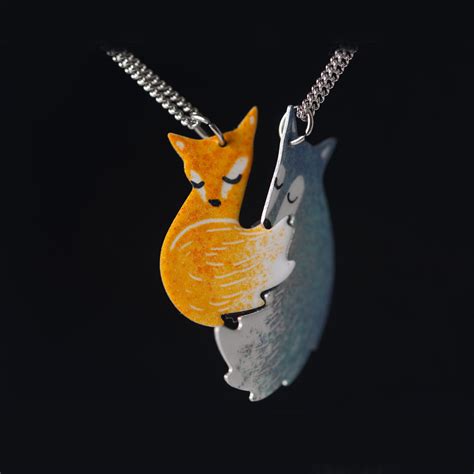 Hand Painted Fox Couple Necklace Couple Pendant Couple Gift Couple