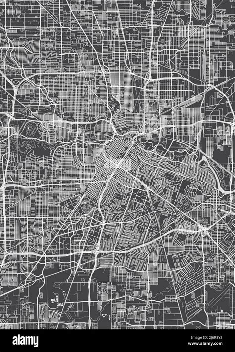 Mapa de la ciudad de Houston plano detallado monocromo ilustración