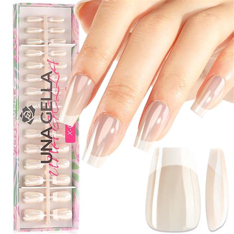 Una Gella Coffin Press On Nails Pcs French Coffin Nude White Magic