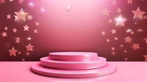 Premium Ai Image D Realistic Pink Podium With Stars Background For