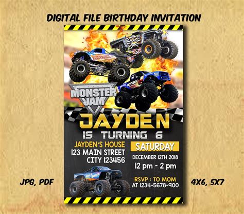 Monster Jam Invitation Monster Jam Birthday Monster Jam Etsy