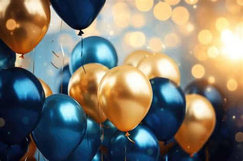 Premium Photo Balloons Background Decoration Golden And Blue Balloons