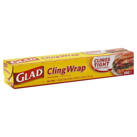 Glad Cling Wrap Clear Plastic Wrap 200 Sq Ft 1 Roll