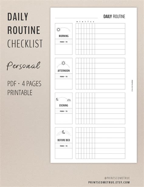 Daily Routine Checklist For Personal Planner Morning And Etsy Daily