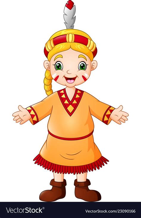illustration of Cartoon girl native american indian with traditional ...